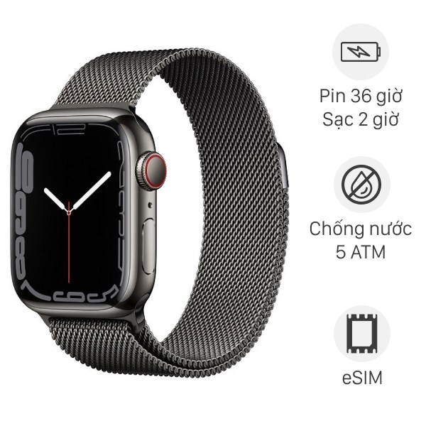 S7/41/VIENTHEP/LTE/DAYTHEP/BLACK - Apple Watch Series 7 41mm LTE Viền Thép Dây Thép Chính Hãng