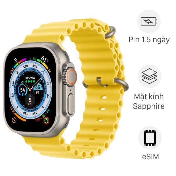 ULTRA/49/LTE/VIENTITANIUM/DAYOCEAN/YELLOW - Apple Watch Ultra 49mm LTE Viền Titanium Dây Ocean Chính Hãng