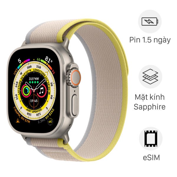 ULTRA/49/LTE/VIENTITANIUM/DAYTRAIL/GOLD - Apple Watch Ultra 49mm LTE Viền Titanium Dây Trail Chính Hãng