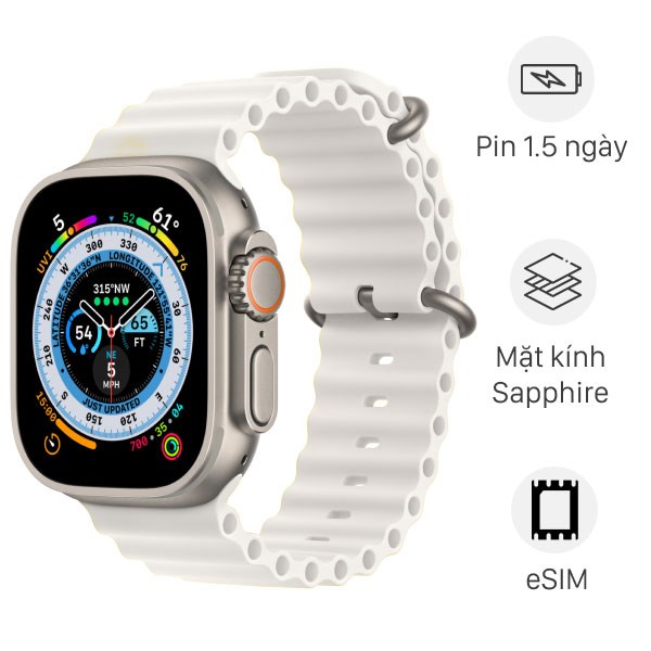 ULTRA/49/LTE/VIENTITANIUM/DAYOCEAN/VNA/WHITE - Apple Watch Ultra 49mm LTE Viền Titanium Dây Ocean Chính Hãng VN/A